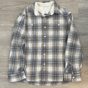 American Eagle Outfitters Men's Casual Plaid Shirt - Tan and Blue